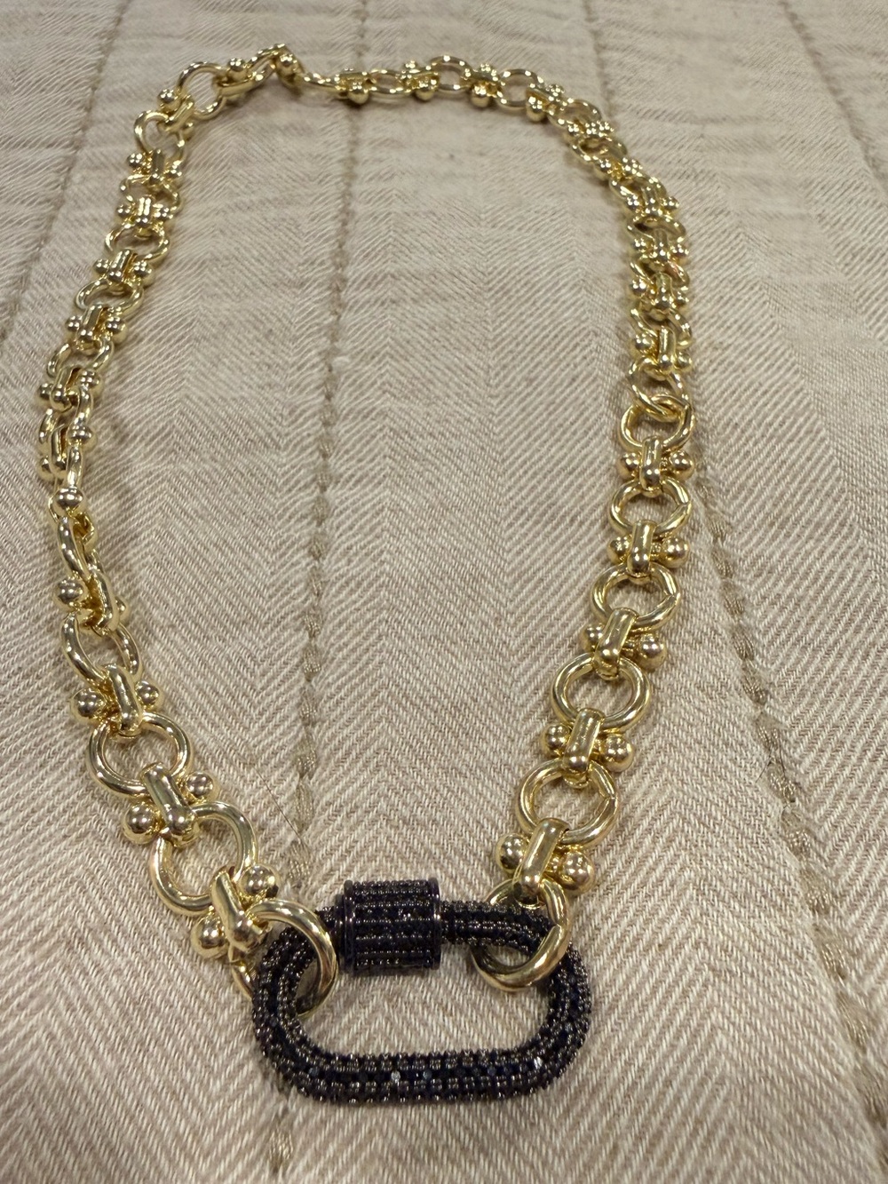 Gold Chain Necklace with Black Pave Carabiner Clasp